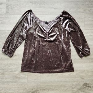 Lane Bryant Crushed Velvet Shirt Womens 18 20 Sweetheart Neckline Gray Velour